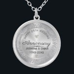 25:e Bröllop-årsdagen för Silver och diamanter Silverpläterat Halsband<br><div class="desc">Elegant lycklig 25:e bröllop-årsdagen silver och diamanter med svart anpassade.</div>