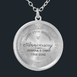 25:e Bröllop-årsdagen för Silver och diamanter Silverpläterat Halsband<br><div class="desc">Elegant lycklig 25:e bröllop-årsdagen silver och diamanter med svart anpassade.</div>