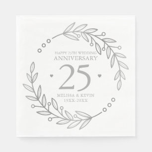 25:e Bröllop-årsdagen Guld Botaniska Ram Pappersservett