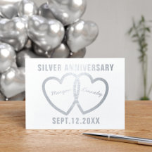 25:e Bröllop-årsdagen Hearts Silver Foil Card