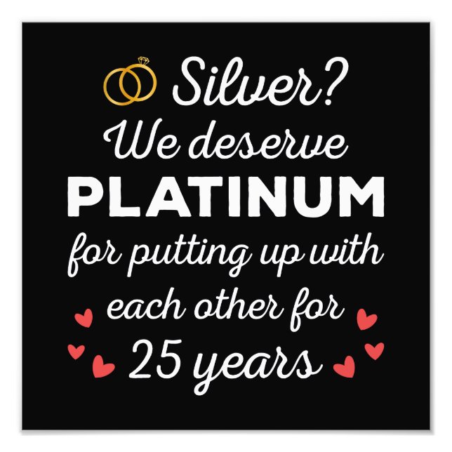 25:e Bröllop-årsdagen I - Silver Funny Couple Fototryck (Framsidan)