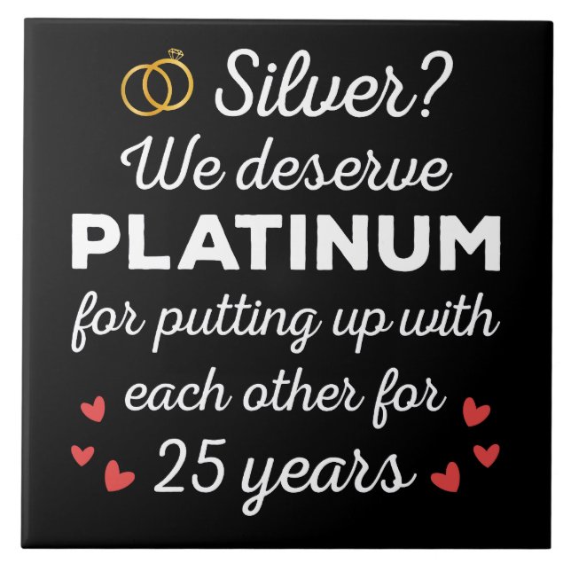 25:e Bröllop-årsdagen I - Silver Funny Couple Kakelplatta (Framsidan)