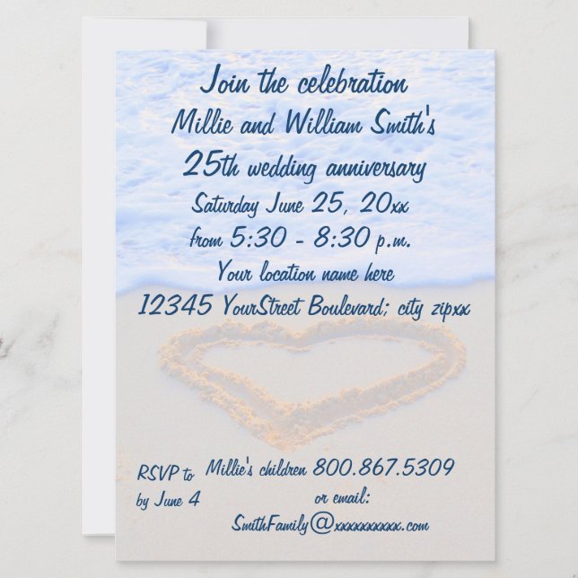 25:e Bröllop-årsdagen Inbjudningar (Framsida)