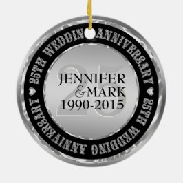 25:e Bröllop-årsdagen Metallic Silver & Black 2 Julgransprydnad Keramik