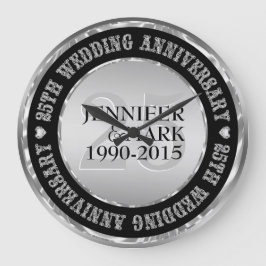 25:e Bröllop-årsdagen Metallic Silver & Black 2 Stor Klocka