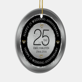 25:e Bröllop-årsdagen och Silver-utformningen Julgransprydnad Keramik