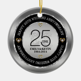 25:e Bröllop-årsdagen och Silver-utformningen Julgransprydnad Keramik