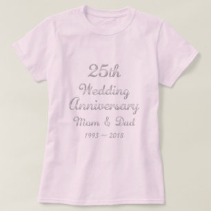 25:e Bröllop-årsdagen Parents Silver Typografi T Shirt