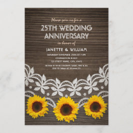 25:e Bröllop-årsdagen Rustic Sunwers Snöre Inbjudningar