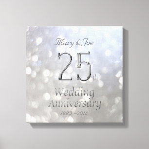 25:e Bröllop-årsdagen Silver Bokeh Typografi Canvastryck