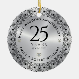 25:e Bröllop-årsdagen Silver Svarta Ram Julgransprydnad Keramik