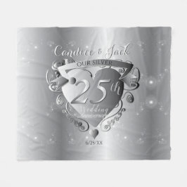 25:e Bröllop-årsdagen Silvery Heart Emblem Fleecefilt
