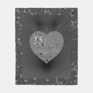 25:e Bröllop-årsdagen Silvery Ro Heart Fleecefilt