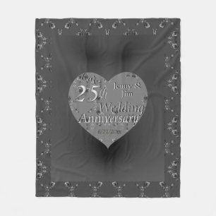 25:e Bröllop-årsdagen Silvery Ro Heart Ull Fleecefilt