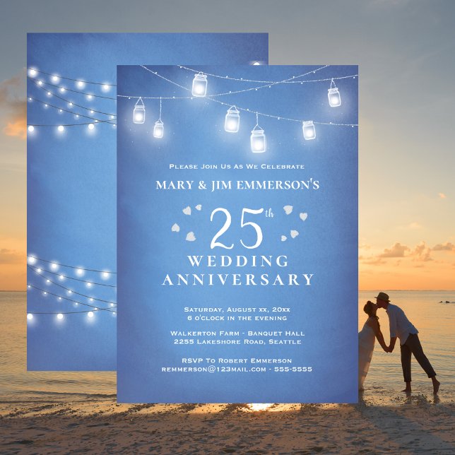 25:e Bröllop-årsdagen String Ljus Inbjudningar (25th Wedding Anniversary String Lights Invitation)