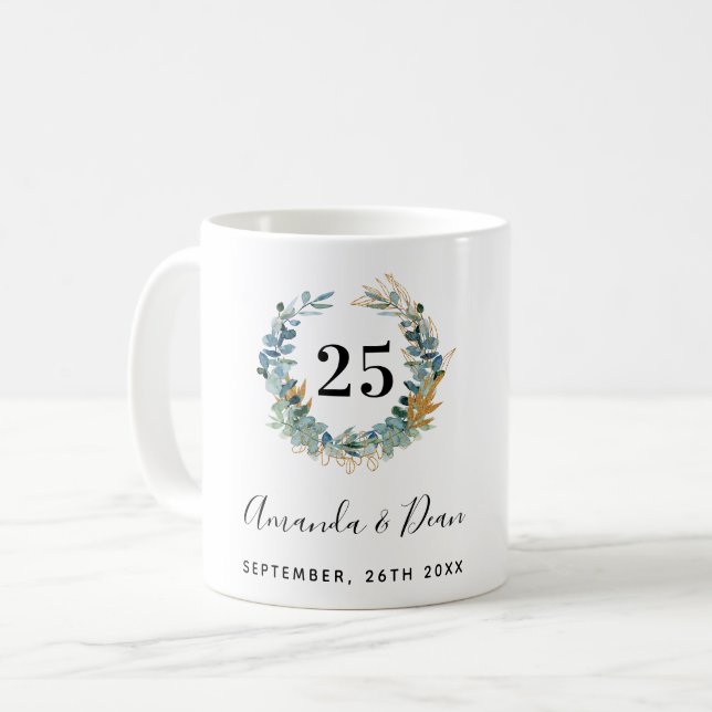 25:e bröllop-årsjubileet eukalyptus andeans kaffemugg (Framsida vänster)