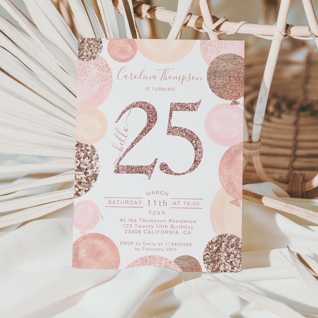 25:e chic ro guld glitter rosa-ballongfoto inbjudningar (Skapare uppladdad)