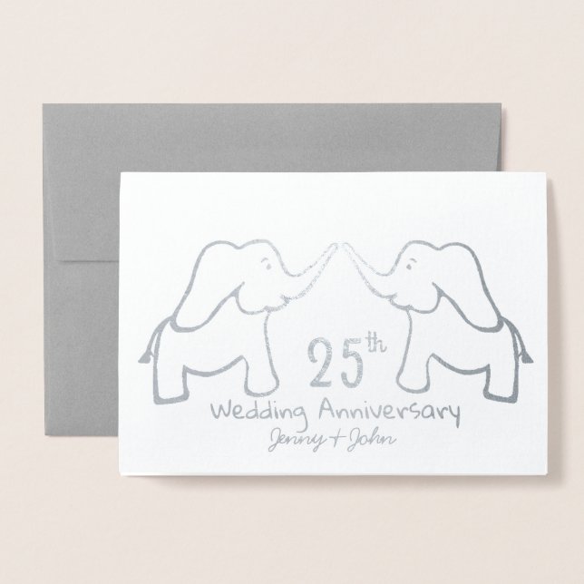 25:e eller någon elefant på Silver Bröllop-årsdage Folierat Kort (Framsida med kuvert)