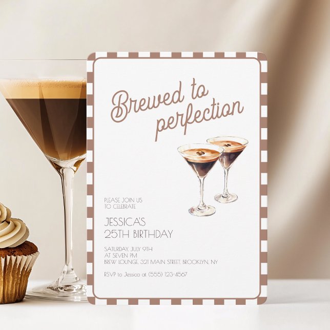 25:e Espresso Martini Brewed Brown Födelsedagsfest Inbjudningar (25th Espresso Martini Brewed Brown Birthday Party Invitation)