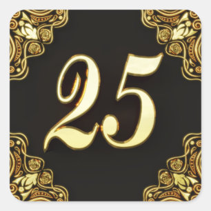 25:e födelsedag eller årsdag Regal Guld och Black Fyrkantigt Klistermärke
