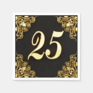 25:e födelsedag eller årsdag Regal Guld och Black Pappersservett