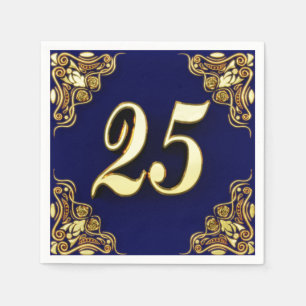 25:e födelsedag eller årsdag Regal Guld och Blue Pappersservett