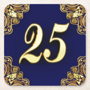 25:e födelsedag eller årsdag Regal Guld och Blue Underlägg Papper Kvadrat