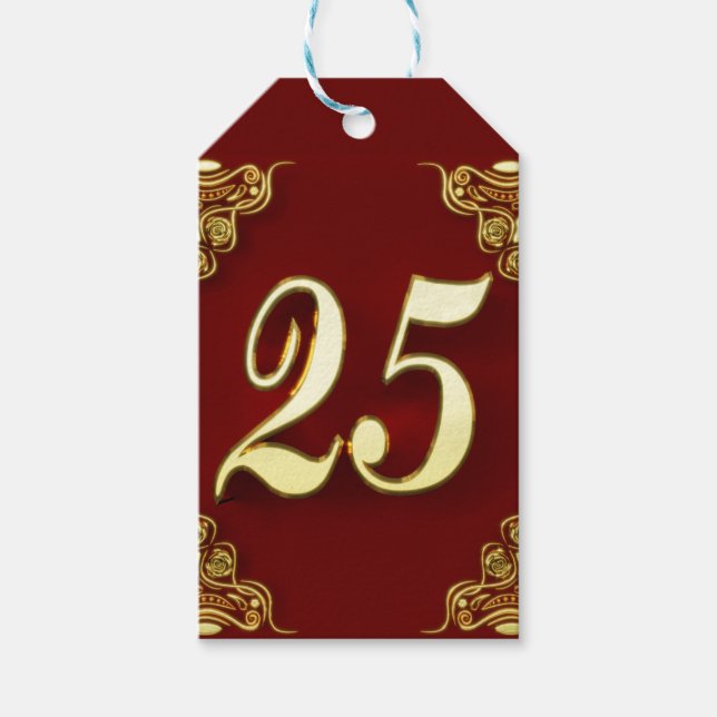 25:e födelsedag eller årsdag Regal Guld och Red Presentetikett (Framsidan)