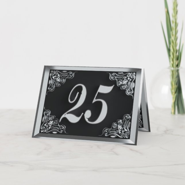25:e födelsedag eller årsdag Regal Silver Black Kort (Framsida)