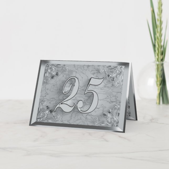 25:e födelsedag eller årsdag Regal Silver Marble Kort (Framsida)
