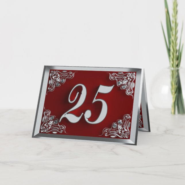 25:e födelsedag eller årsdag Regal Silver och Red Kort (Framsida)
