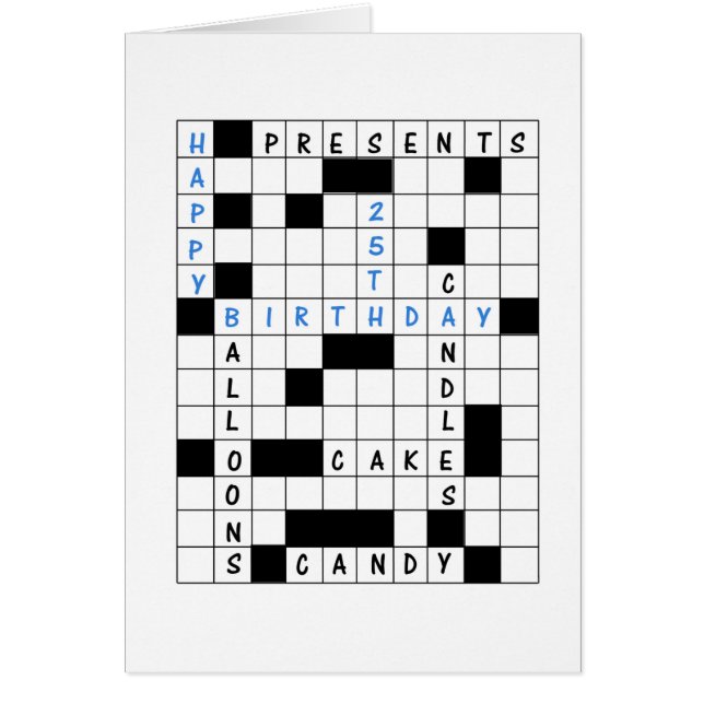 25:e födelsedag, födelsedagskort för Crossword Puz Hälsningskort (Framsidan)