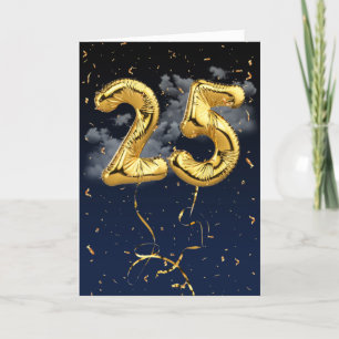 25:e födelsedag Guld Mylar Balloon and Confetti Ca Kort