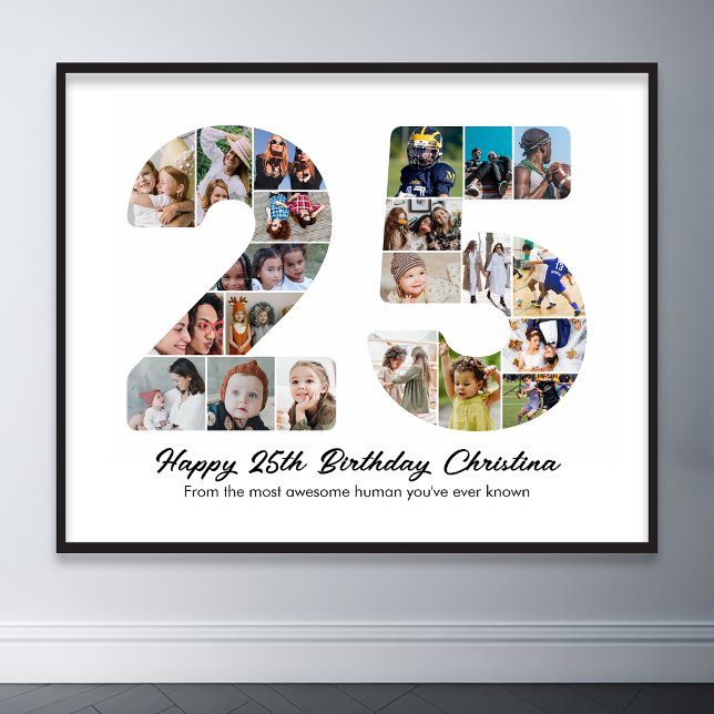 25:e födelsedag nummer 20 fotominnesdag poster (25th birthday number 25 photo collage)