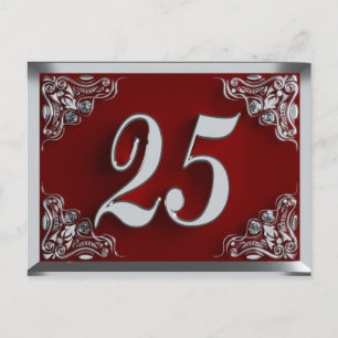 25:e födelsedag Regal Silver Red-inbjudan Vykort