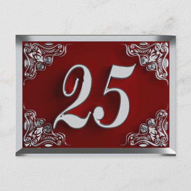 25:e födelsedag Regal Silver Red-inbjudan Vykort (Framsida)