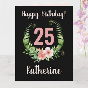 25:e födelsedag svart Blommigt Girl Namn Kort