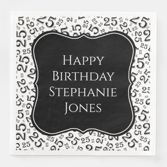 25:e födelsedag Svartvit parentesnummer Mönster Pappersservett (Framsida)