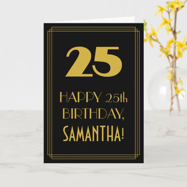 25:e födelsedagen ~ Art Deco Inspired Titta "25" & Kort (Gul blomma)