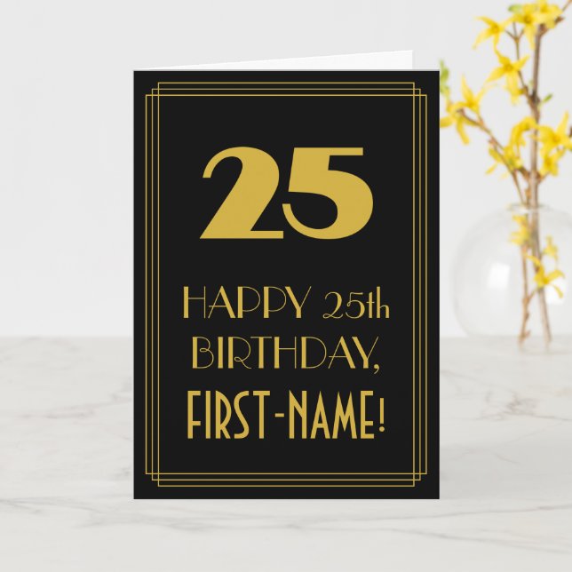 25:e födelsedagen - Art Deco Inspired Titta "25" o Kort (Gul blomma)