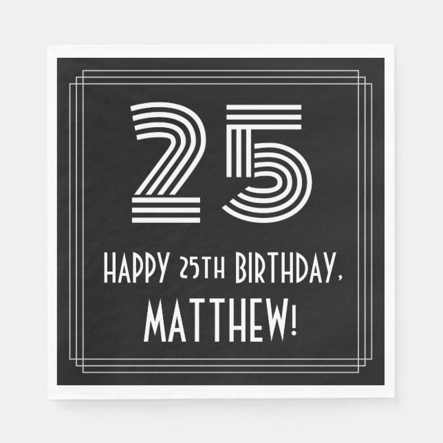 25:e födelsedagen: Art Deco Inspired Titta "25" +  Pappersservett (Framsidan)