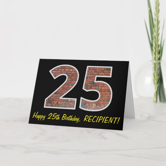 25:e födelsedagen - Brickmuren Mönster "25" w/Namn Kort (Framsida)