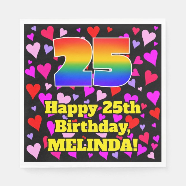 25:e födelsedagen: Loving Hearts Mönster, regnbåge Pappersservett (Framsidan)