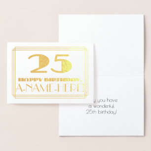 25:e födelsedagen; Namn + Art Deco Inspired (25) Folierat Kort