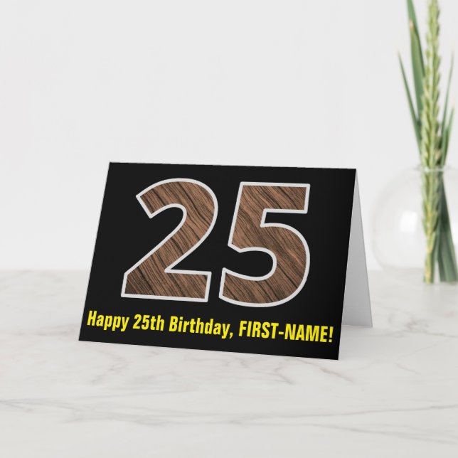 25:e födelsedagen: Namn + Faux Wood Grain Mönster  Kort (Framsida)