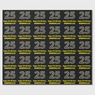 25:e födelsedagen: Namn & Faux Wood Grain Mönster Presentpapper