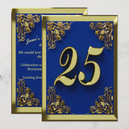 25:e födelsedagen Regal Guld Blue Hälsning eller Inbjudningar