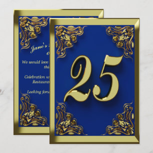25:e födelsedagen Regal Guld Blue Hälsning eller Inbjudningar