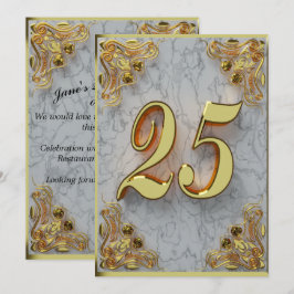 25:e födelsedagen Regal Guld Marble Hälsning eller Inbjudningar