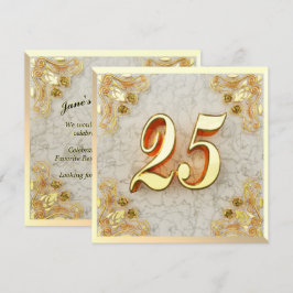 25:e födelsedagen Regal Guld Marble Hälsning eller Inbjudningar